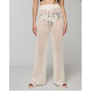 Soma Swim Cotton Crochet Wide Leg Pants Coconut White Beach Pool Cover Up XL NWT